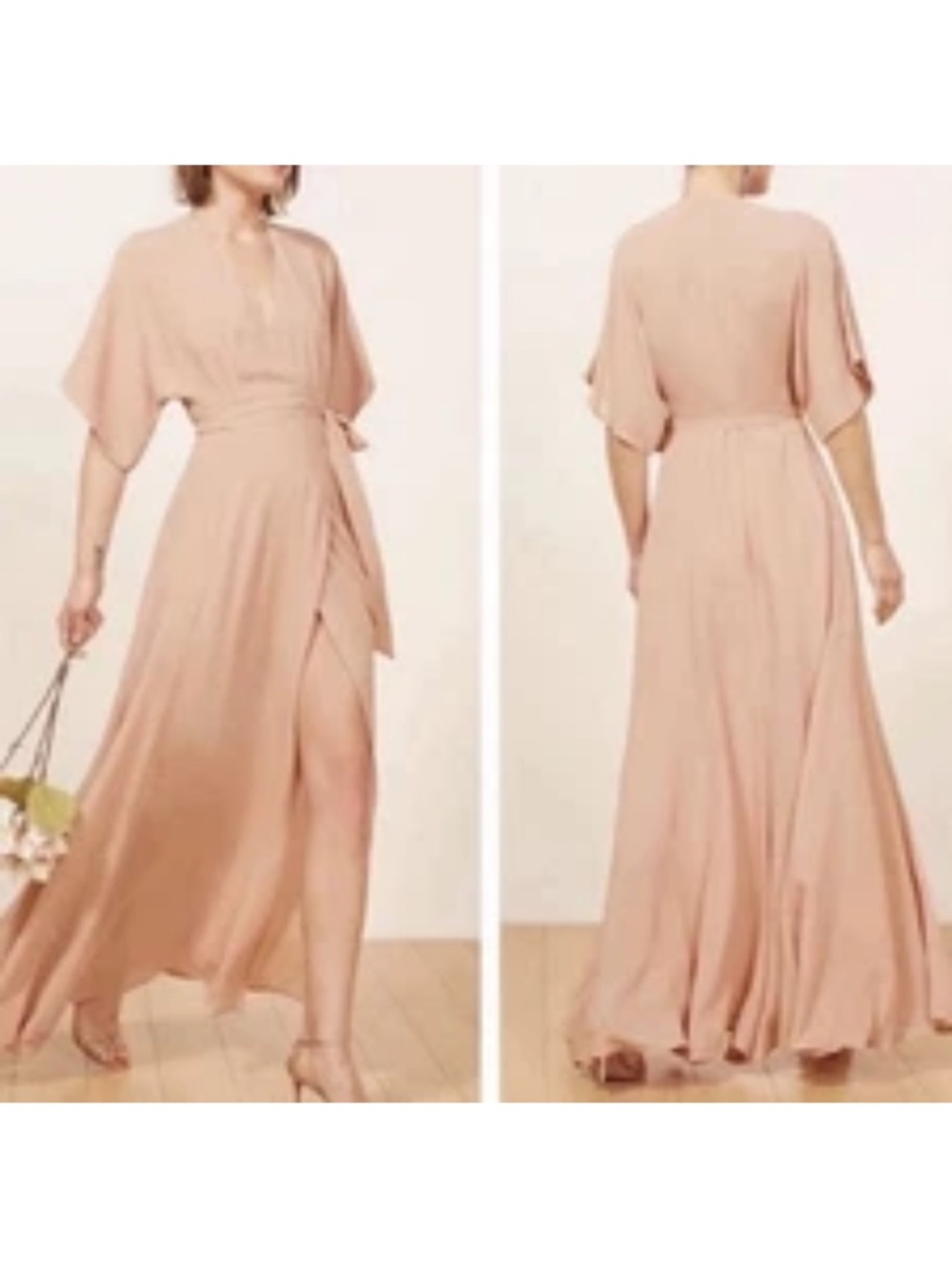 Reformation Winslow Maxi V Neck Wrap Dress Blush Size M
